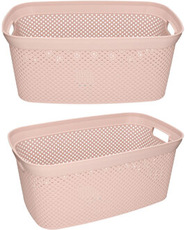 2x Wasmand/wasgoed draagmanden roze 35 liter 54 x 34 x 23 cm huishouden - Wasmanden