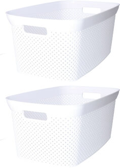 2x Wasmand/wasgoed draagmanden wit 35 liter 34 x 54 x 23 cm huishouden - Wasmanden