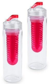 2x Water fles met fruitfilter rood 700 ml - Drinkflessen