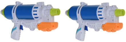 2x Waterpistolen/waterpistool blauw/wit van 34 cm kinderspeelgoed - Waterpistolen Multikleur