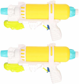 2x Waterpistolen/waterpistool geel/wit van 34 cm kinderspeelgoed - Waterpistolen Multikleur