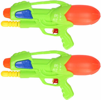 2x Waterpistolen/waterpistool groen van 30 cm met pomp kinderspeelgoed - waterspeelgoed van kunststof - waterpistolen met pomp