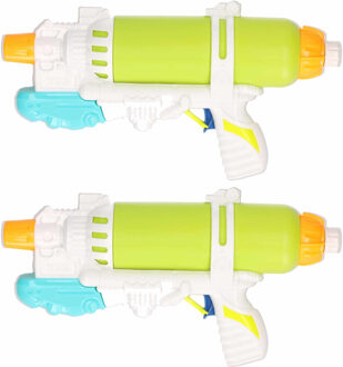 2x Waterpistolen/waterpistool groen/wit van 34 cm kinderspeelgoed - Waterpistolen Multikleur