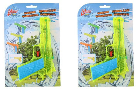 2x Waterpistool/waterpistolen geel 18 cm multikleuren - Waterpistolen