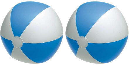 2x Waterspeelgoed blauw/witte strandballen 28 cm - Strandballen