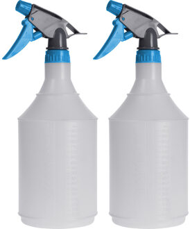 2x Waterspray plantensproeier grijs/blauw 1 liter - Plantenspuiten Multikleur