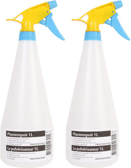 2x Waterverstuivers/watersproeiers transparant/geel/blauw 1 liter inhoud - Plantenspuiten Multikleur