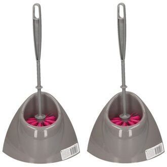 2x Wc-borstel met houder grijs/roze 32 cm - Toiletborstels