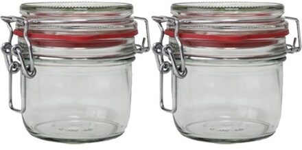 2x Weckpot/inmaakpot 200 ml met rode rubberen ring, klepdeksel en beugelsluiting - Weckpotten - Inmaakpotten - Voorraadbussen