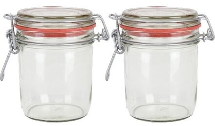 2x Weckpot/inmaakpot 300 ml met rode rubberen ring, klepdeksel en beugelsluiting - Weckpotten - Inmaakpotten - Voorraadbussen