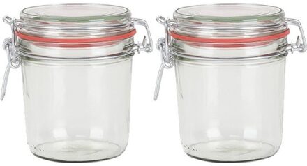 2x Weckpot/inmaakpot 400 ml met rode rubberen ring, klepdeksel en beugelsluiting - Weckpotten - Inmaakpotten - Voorraadbussen