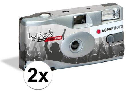 2x Wegwerp cameras/fototoestel met flits voor 36 zwart/wit fotos voor bruiloft/huwelijk - Wegwerpcameras