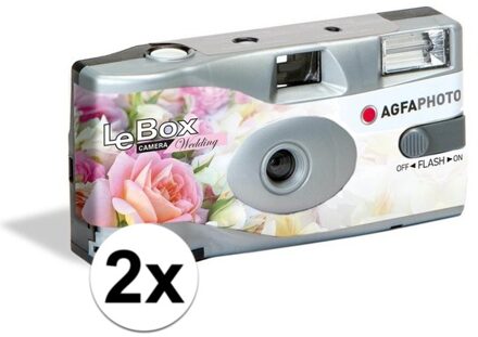 2x Wegwerp cameras/fototoestelen met flits voor 27 kleurenfotos voor bruiloft/huwelijk - Wegwerpcameras