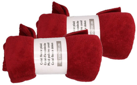 2x Wijn rode fleece deken 150 x 200 cm - Action products