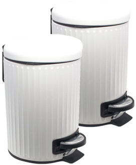 2x Witte badkamer/toilet vuilnisbakken/pedaalemmers Rvs 3 liter 26 cm - Prullenbakken