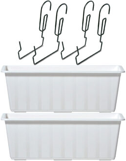 2x Witte balkon reling bakken/bloempotten 6,5 liter - Plantenbakken