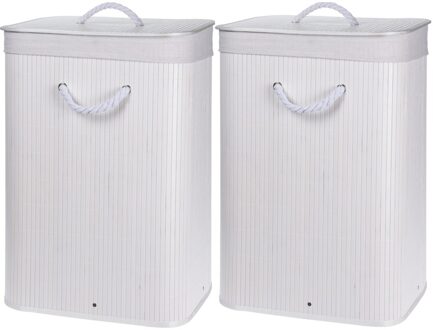 2x Witte bamboe wasgoed mand 60 liter - Wasmanden