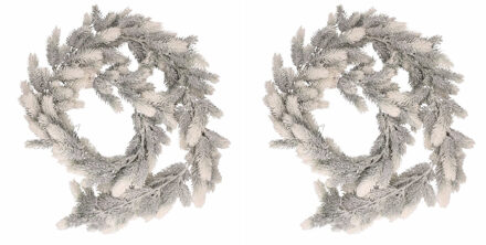 2x Witte kerst guirlandes met sneeuwlook 180 cm
