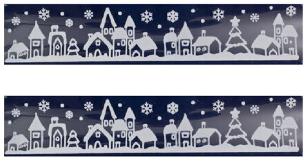 2x Witte kerst raamstickers witte stad met huizen 12,5 x 58,5 cm - Feeststickers