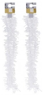 2x Witte kerstversiering folieslingers met sterretjes 180 cm
