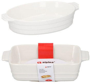 2x witte ovenschalen keramiek 1,5 & 1 liter vaatwasmachinebestedig - Braadsledes