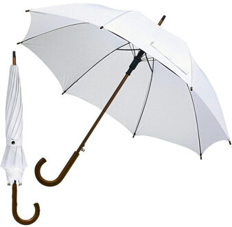 2x Witte paraplu met houten handvat 103 cm - Paraplu - Regen