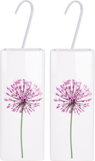 2x Witte radiator waterverdampers/luchtbevochtigers botanische bloemen print allium / sierui 21 cm - Waterverdampers voor de verwarming