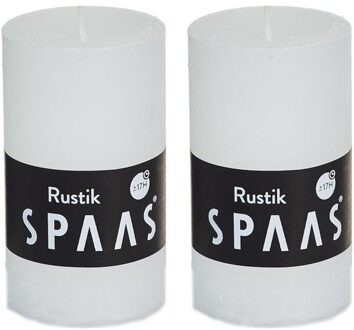 2x Witte rustieke cilinderkaarsen/stompkaarsen 5 x 8 cm 17 branduren