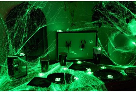 2x Witte spinnenwebben decoratie glow in the dark 500 gram - Halloween/horror decoratie/versiering - Spinnenwebben