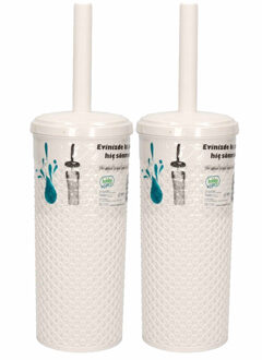 2x Witte toiletborstel / wc-borstels met houder 10,5 x 10,5 x 35 cm - Toiletborstels
