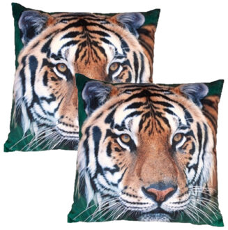 2x Woon sierkussen tijger print 40 x 40 cm - Dierenkussen - Woonaccessoires