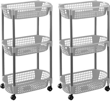 2x Woondecoratie karretjes/trolleys met grijze opbergmanden 71 cm - Opbergmanden Grijs