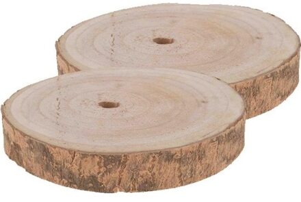 2x Woondecoratie ronde boomschijven 20 cm van Paulowna hout - Woonaccessoires boomschijf rond