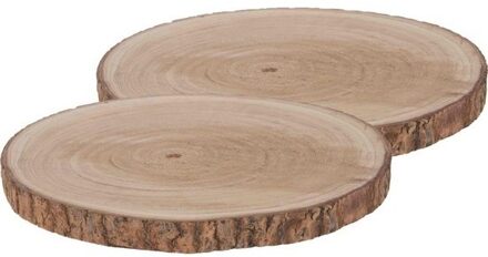 2x Woondecoratie ronde boomschijven 40 cm van Paulowna hout - Woonaccessoires boomschijf rond