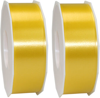2x XL hobby/decoratie gele kunststof sierlinten 4 cm/40 mm x 91 meter
