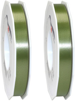 2x XL hobby/decoratie legergroene kunststof sierlinten 1,5 cm/15 mm x 91 meter