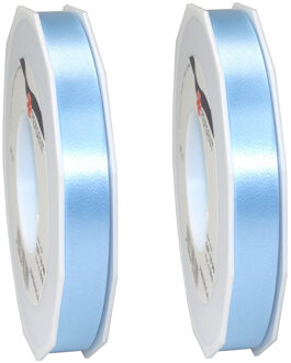 2x XL hobby/decoratie lichtblauwe kunststof sierlinten 1,5 cm/15 mm x 91 meter