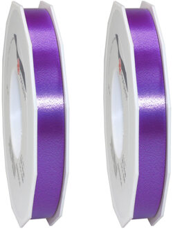 2x XL hobby/decoratie paarse kunststof sierlinten 1,5 cm/15 mm x 91 meter