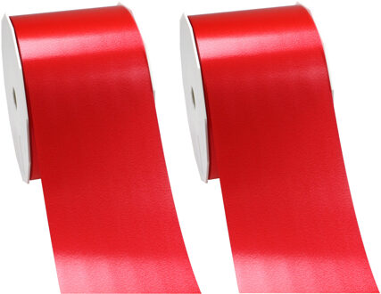 2x Xl Hobby/decoratie Rode Kunststof Sierlinten 9 Cm/90 Mm X 91 Meter - Cadeaulinten Rood