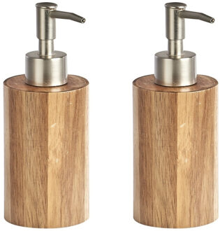 2x Zeeppompjes met houten houder 18 cm - Zeeppompjes Bruin