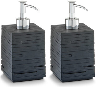 2x Zeeppompjes/zeepdispensers zwart leisteen look 16 cm