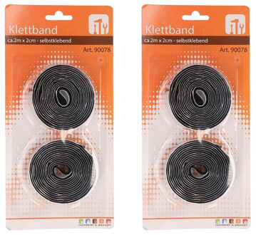 2x Zelfklevende klittenband rollen zwart van 200 x 2 cm