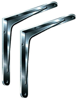 2x Zilveren aluminium plankdragers Hercules 25x20 cm tot 100 kg