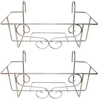 2x Zilveren bloempot hangers voor plantenbak 20 x 42 cm metaal - Balkonpothangers voor plantenbakken/bloembakken - Tuin/balkon decoraties