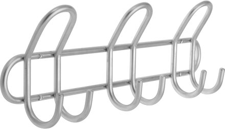 2x Zilveren kapstokken met 6 haken 40 cm - Woonaccessoires - Kleding/jassen ophangen - Kapstokken
