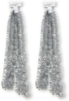 2x Zilveren kerstslingers 5 x 270 cm kerstboom versieringen