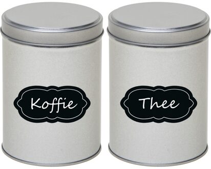 2x Zilveren ronde voorraadblikken met beschrijfbare labels 13 cm - Voorraadblikken Zilverkleurig