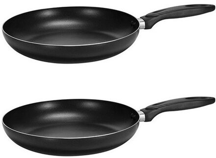 2x Zwarte aluminium koekenpannen met dubbel anti aanbak laag 28 cm - bakken/koken - koekenpannen keukengerei