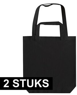 2x Zwarte canvas tassen met dubbel hengsel 38 x 42 cm- Bedrukbare katoenen tas/shopper