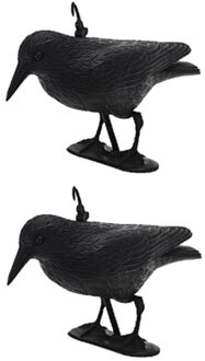 2x Zwarte decoratie raven/kraaien 35 cm - Halloween/horror decoratie - Vogels afschrikken - Raaf/kraai zwart